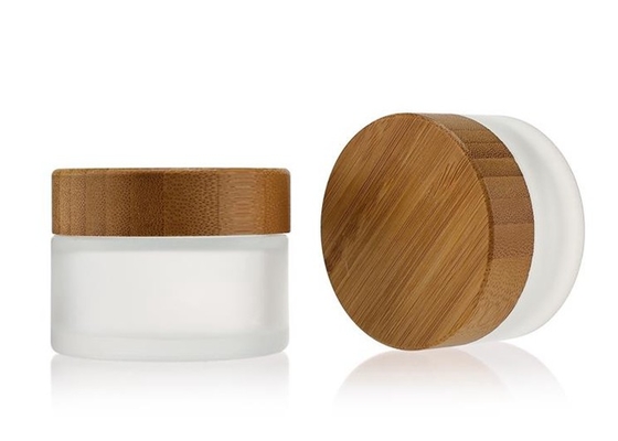 Pot 30g-100g cosmétique en verre blanc recyclable avec le rond en bambou de couvercle